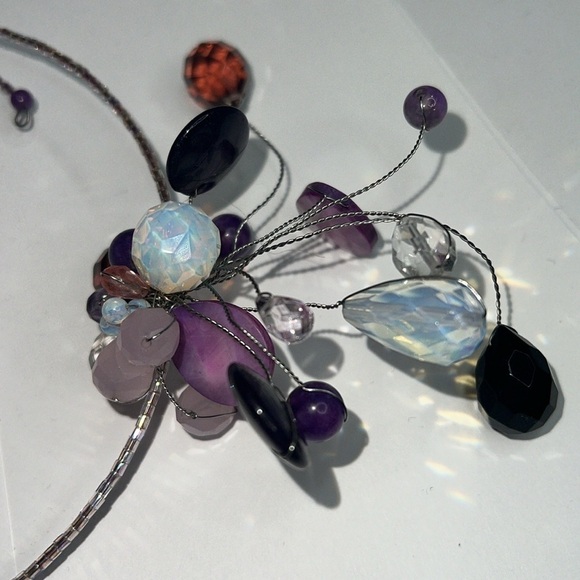 Amethyst Crystal Mother of Pearl One Size  Spring Bugle Beaded Chocker - Picture 8 of 10